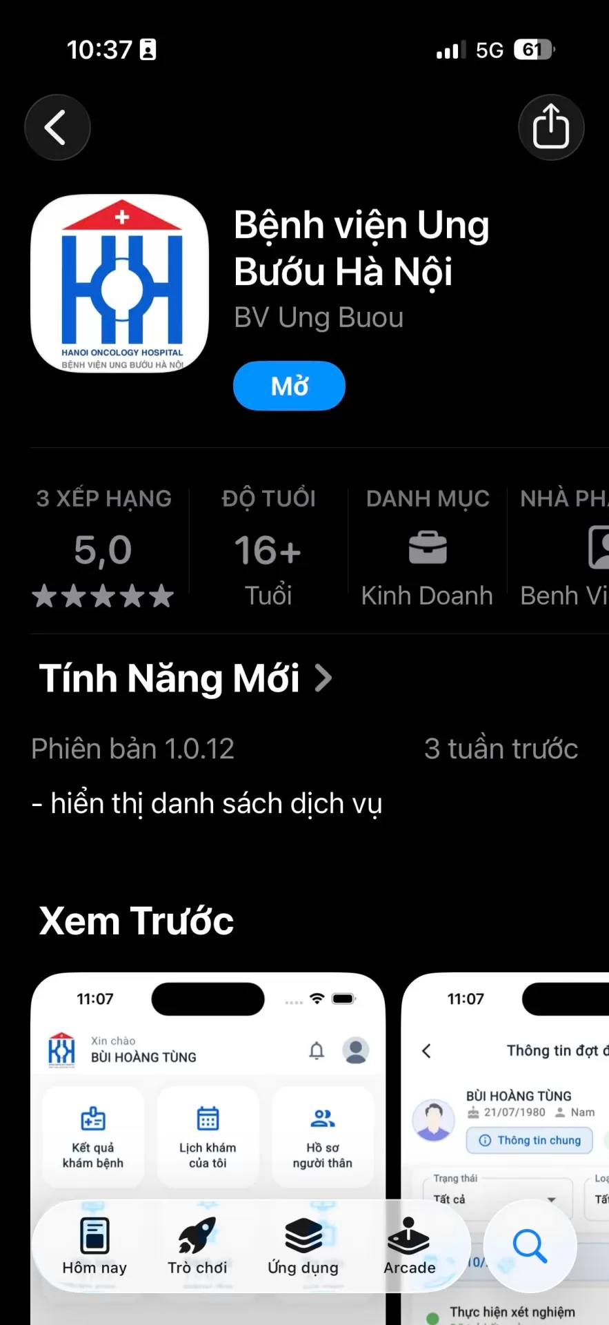 Ứng dụng Bệnh viện Ung Bướu Hà Nội – Đặt lịch dễ dàng, tra cứu kết quả thuận lợi